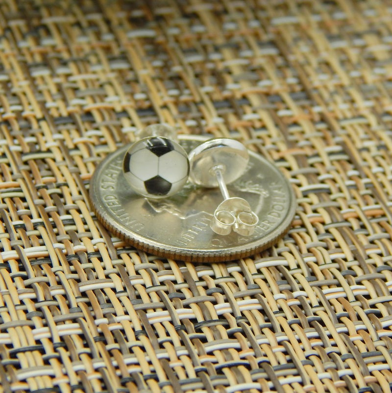 ICYROSE 925 Sterling Silver Round Soccer Ball Stud Earrings (Nickel Free) (Soccer Ball 8mm Acrylic Dome) - Image 3